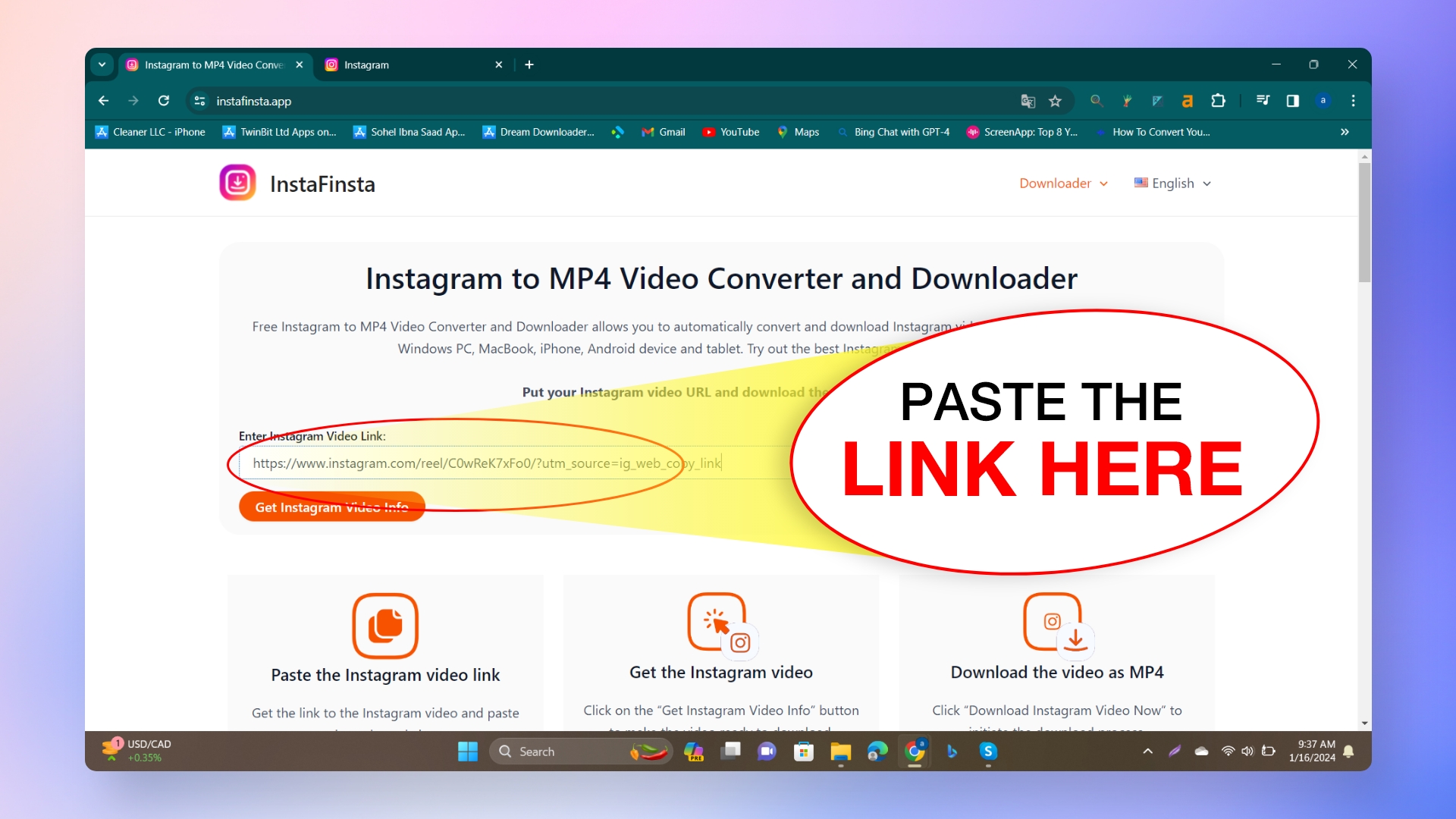 Instagram to MP4 Video Converter and Downloader InstaFinsta